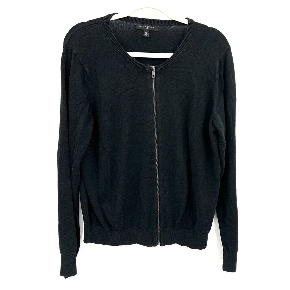 Banana Republic black cotton blend full zip lightweight knit cardigan sweater XL